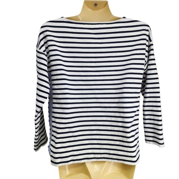 Vineyard Vines Long-Sleeve Striped Knit Top Women's Size XS Off White and Blue - Picture 2 of 8